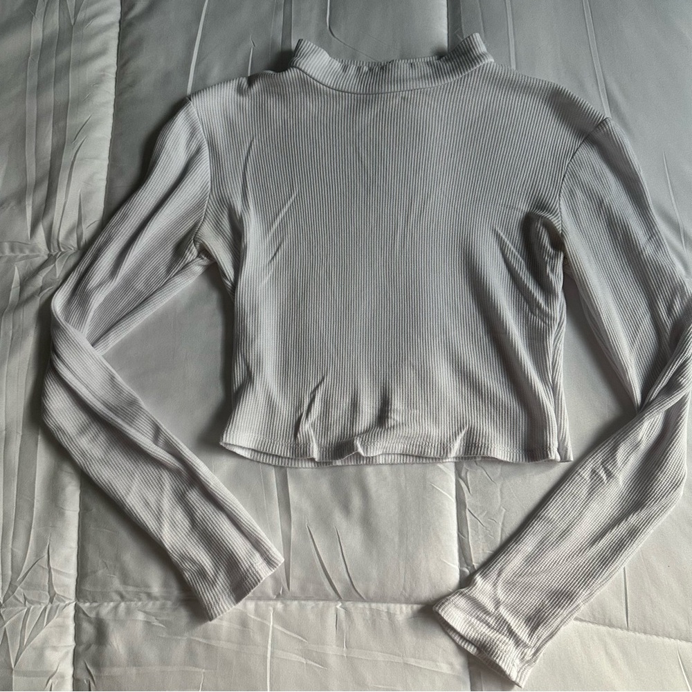 Women's White Ribbed Long Sleeve Top
